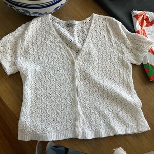 Vintage Knit Short Sleeve Button-Up Cardigan Cream Size S